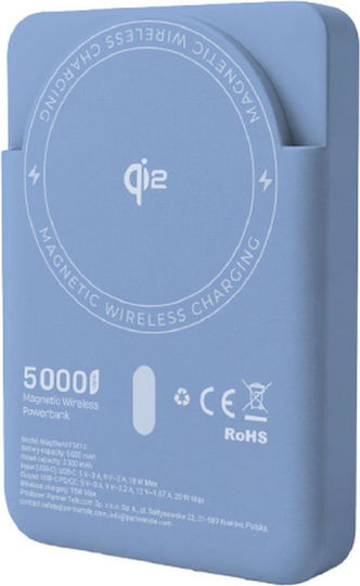 Forcell F-Energy F5K10 MagSafe Qi2 Външна батерия 5000mAh 20W Power Delivery / Quick Charge Светлосин