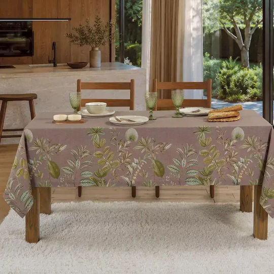 Nef-Nef Homeware Tablecloth Cotton Flora Brown 140x140cm