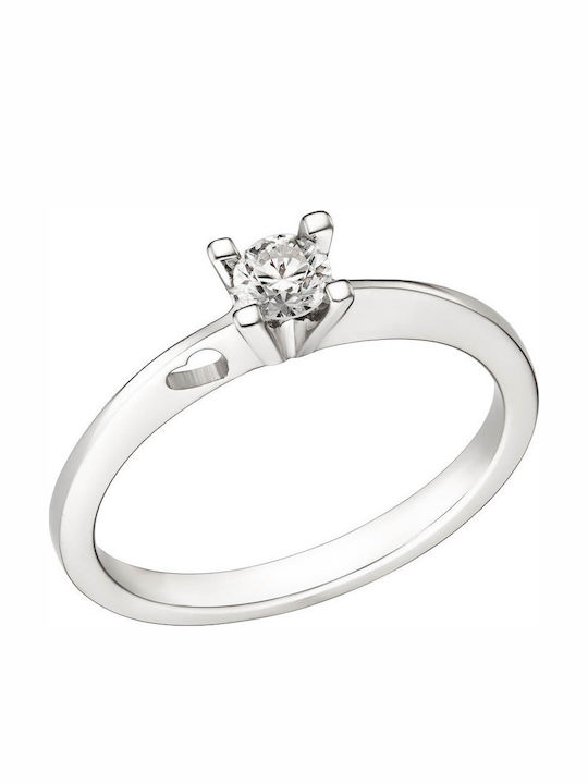 Inel De Logodnă Cu Un Singur Diamant Din Aur Alb 18k Cu Diamant