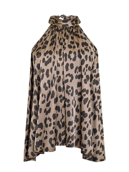 Celestino Bluza Damă Leopardă Cu Legături Loose Fit Maro Deschis