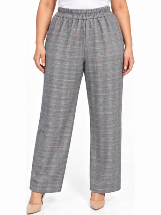 Damen Stoffhose mit Gummiband in Regulärer Passform Grau/Rosa WH-41561-27TR-GK/RZ