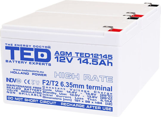 Battery Pack Compatible Apc Rbc6 24v 14.5ah 2x12v Ted Electric