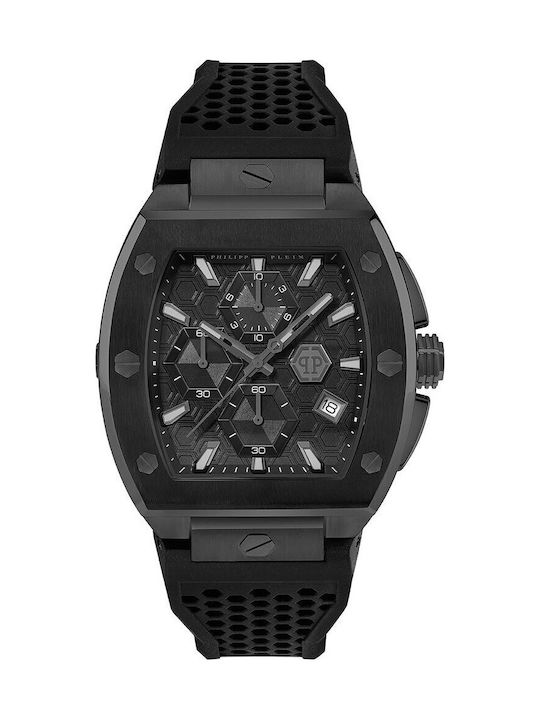 Hexagon Phantom Ανδρικό Ρολόι 44mm Χρονογράφος Μπαταρίας με Μαύρο Καουτσούκ Λουράκι