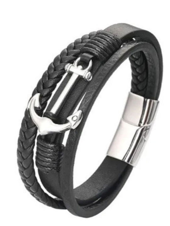 Men's Bracelet with Anchor Design Made of Leather