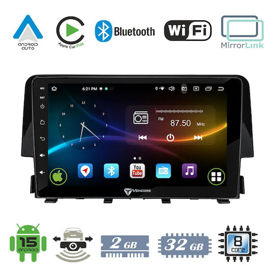 VenCore Auto-Audiosystem für Honda Civic 2016-2026 Bluetooth USB AUX Eingebautes Wi-Fi GPS Apple CarPlay Android Auto mit Touchscreen 9 Zoll