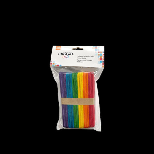 Metron Craft Popsicle Sticks Flat Blister 100 Pieces 15.8x1.5cm Assorted 12 Pieces
