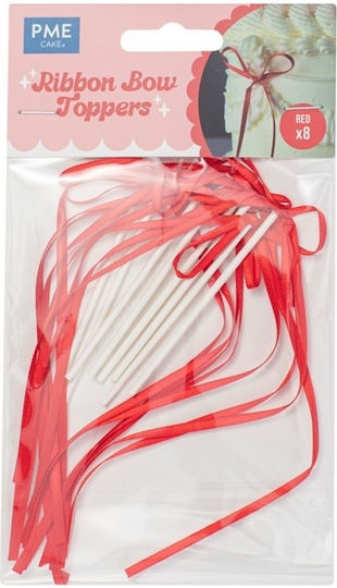 Red Bow Cake Topper Set Sticks 8 Pcs Pme