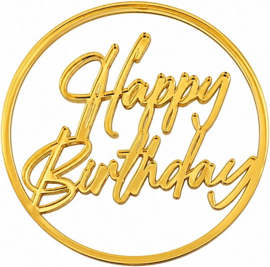 Acrylic Cake Topper "happy Birthday" In Circle Gold Model 8 Cm Lumea