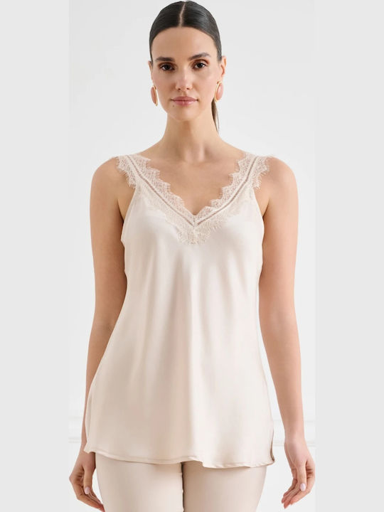 Desiree Women's Satin Blouse with Ecru Lace