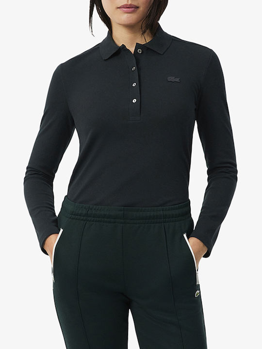 Lacoste Γυναικεία Polo Μπλούζα Μακρυμάνικη Μαύρη