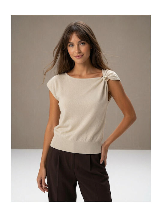 Women's Sleeveless Beige Sweater 26616-Beige