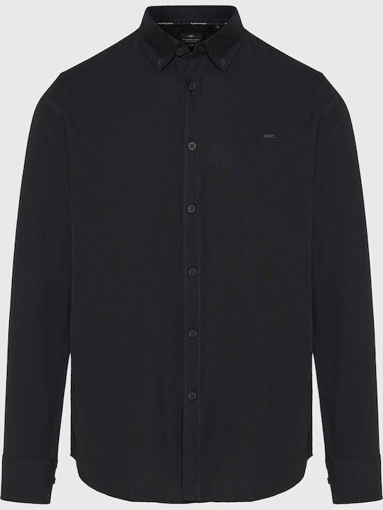 Funky Buddha Basic Langärmeliges Baumwollhemd in Normale Passform Schwarz FBM014-002-05-Schwarz