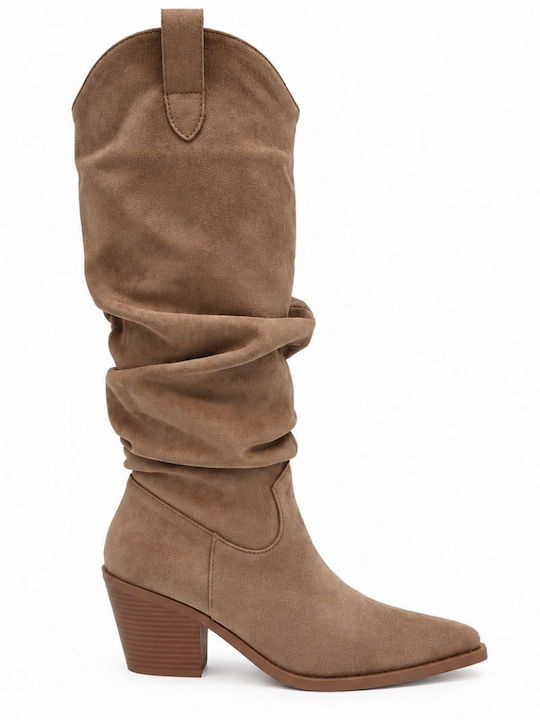 Bellamica Suede Γυναικείες Μπότες Cowboy Μπεζ Bellamica Suede Γυναικείες Μπότες Cowboy Μπεζ