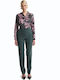 Women's High Rise Fabric Trousers with Elastic Green