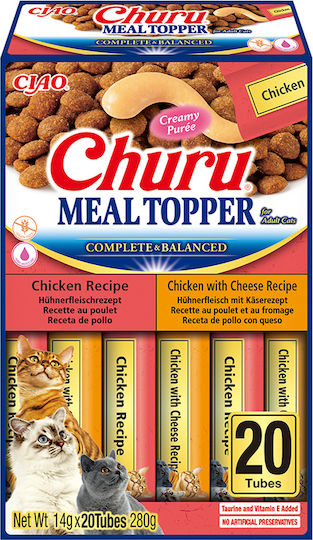 Recompense-Piureu pentru Pisici Churu Meal Topper Varietate Pui și Pui cu Brânză Fără Cereale 4 X 14 G