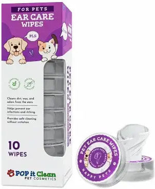 Pop It Clean Șervețele Umede pentru Curățarea Urechilor pentru Animale de Companie Hipoalergenice Gălbenele Aloe Vera 20 Bucăți