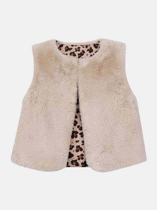 Kids Casual Sleeveless Short Beige Jacket