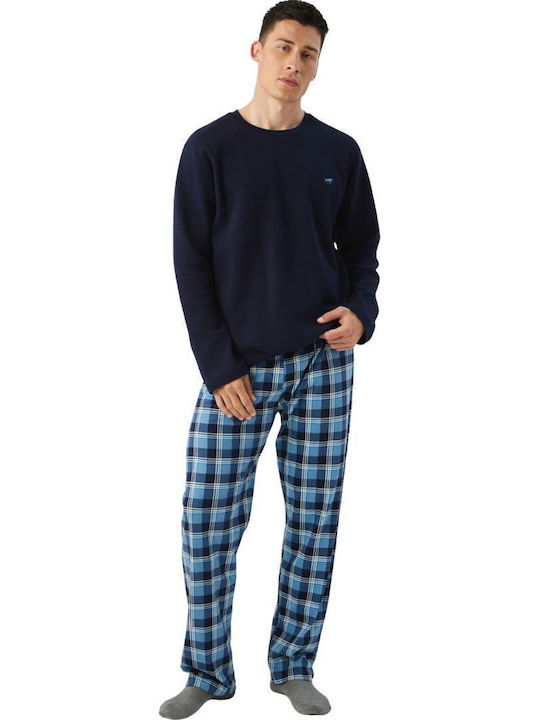 Minerva Bull Winter Kariert Herrenpyjama Blau M...