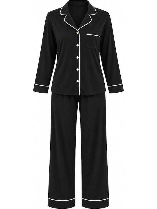 Elite Winter Women's Cotton Pyjama Set Black