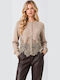 Strickjacke für Damen Gestrickt mit Knöpfen Beige-Melange