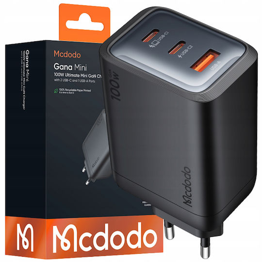 Mcdodo Wireless Charger with USB-A Port and 2 USB-C Ports 100W Power Delivery Black (CH-0121)