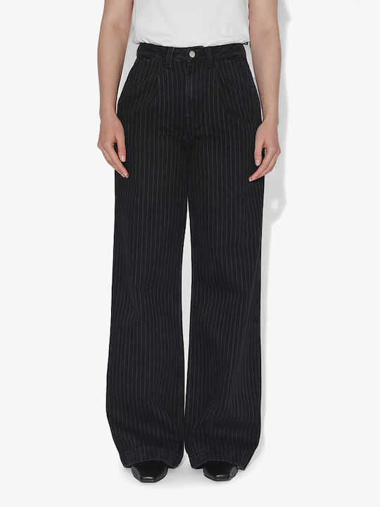 Pantaloni Jeans Pentru Femei High Rise Linie Wide Negru