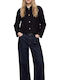 Women's Black Half Coat with Buttons