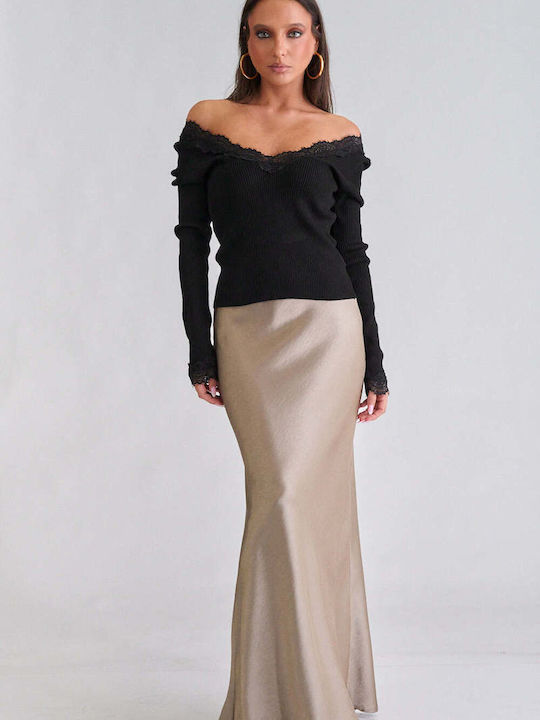 Decoro Satin Maxi Skirt Beige
