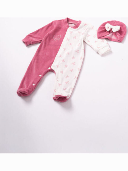 Evita Set Strampler Fuchsia-Weiß
