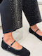 Wildleder Damen Ballerinas Spitz zulaufend Mary Jane mit Riemchen Schwarz