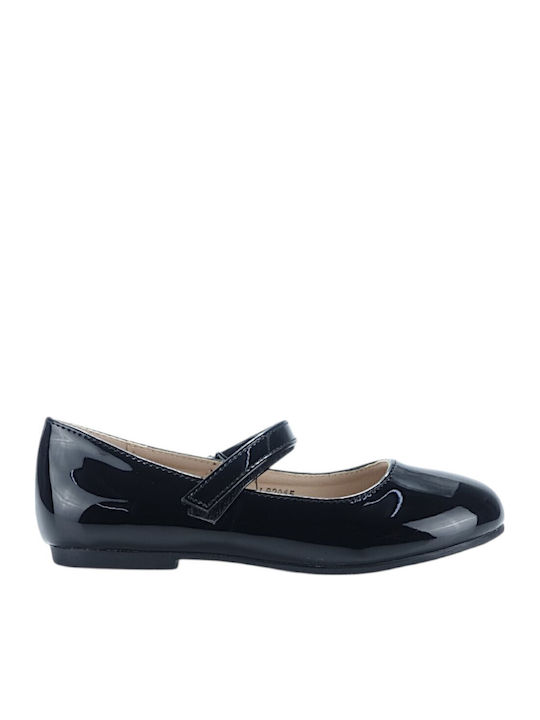 Kids Ballerinas With Hoop & Loop Closure Patent Leather Black