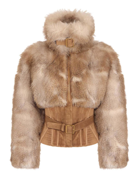 Elisabetta Franchi Kurze Damenpelz Braun
