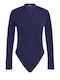 Celestino Damen-Bodysuit Wickel Piqué Dunkelblau