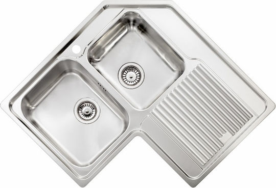 Sanitec Chiuvetă Încastrată cu Cuvă pe Dreapta, Inox Satinat, L83xL83cm, Argintie