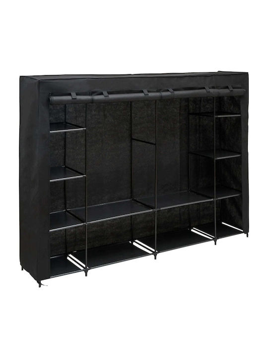 5Five Stoffkleiderschrank mit Reißverschluss und Regalen in Schwarz Farbe 230x45x165cm