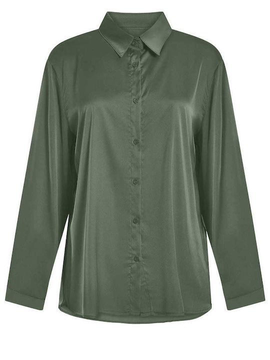 Celestino Damenhemden Satin Monochrom Khaki