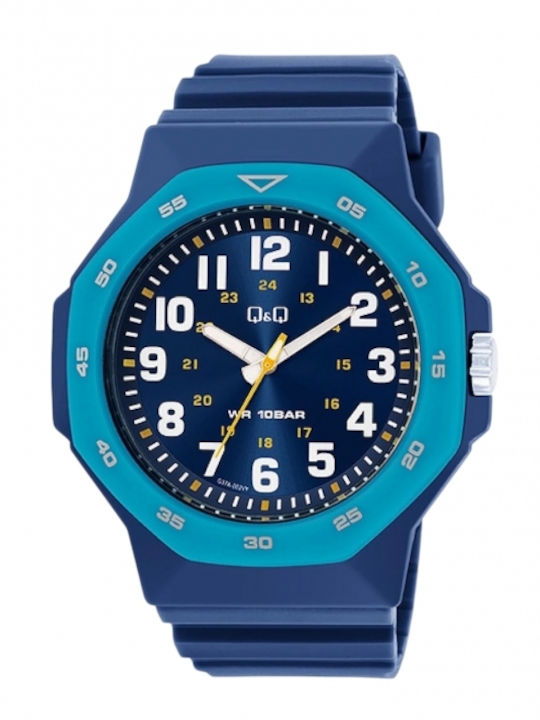 Q&Q Ceas Bărbătesc 51 mm cu Baterie, Curea din Cauciuc Albastră