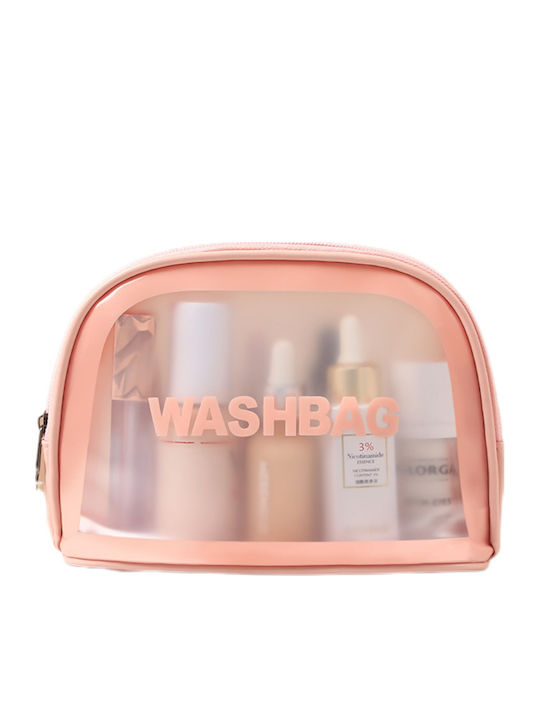 Transparent Waterproof Semicircular Toiletry Bag with Zipper Women's Pink