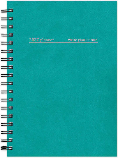adBook Ημερήσιο Planner B6 2027 Τιρκουάζ Σπιράλ 12x17εκ.