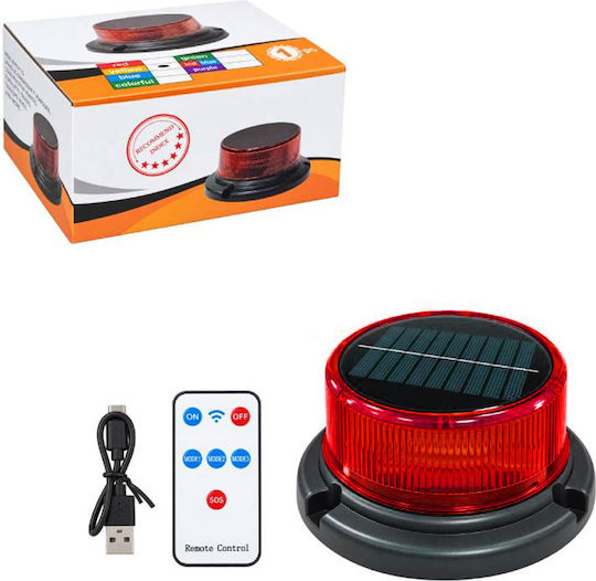 LED Solar Rechargeable Magnetic Beacon Φ11cm On Off Switch Remote Control 4 Modes Strobe Jn-3483-125 Red