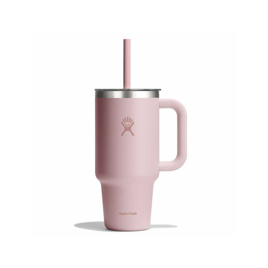 Hydro Flask Handled Tumbler Thermos Bottle Stainless Steel 946ml Pink with Straw and Handle