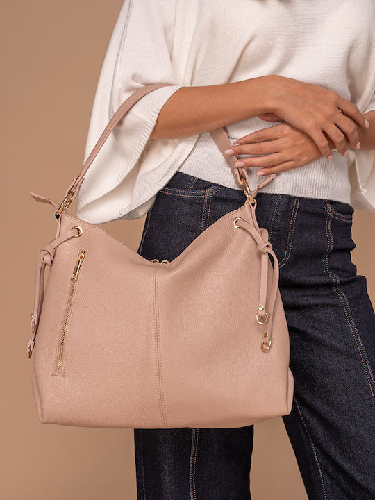 Hermosa Δερμάτινη Γυναικεία Shopper Τσάντα Μπεζ