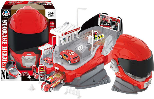 ToyMarkt Πάρκινγκ με 2 Οχήματα Μεταλλικά σε Σχήμα Κράνος Γκαράζ Πυροσβεστικό