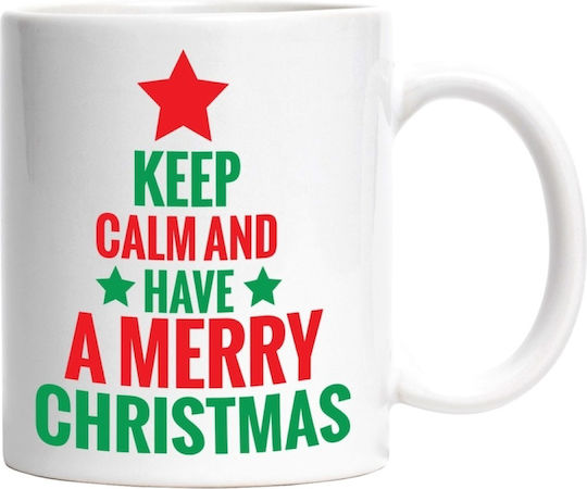 Keep Calm And Have A Merry Christmas! Cană de Crăciun din Ceramică Albă 330ml (cu Personalizare)