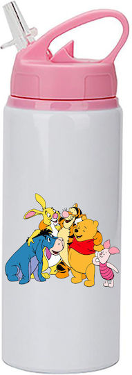 Winnie-Pooh-Trinkflasche 600 ml Weiß mit rosa Deckel