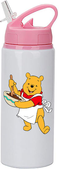 Winnie-Pooh-Trinkflasche 600 ml Weiß mit rosa Deckel
