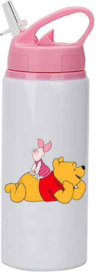 Winnie-Pooh-Trinkflasche 600 ml Weiß mit rosa Deckel