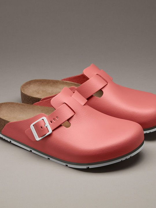 Birkenstock Boston Pro Δερμάτινα Σαμπό Κόκκινα