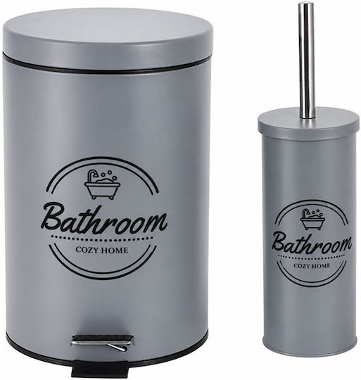 Sidirela Metall-Set aus WC-Bürste und Badezimmereimer Grau