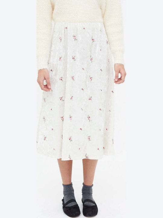 Fustă Midi Plisată cu Talie Înaltă, Florală,